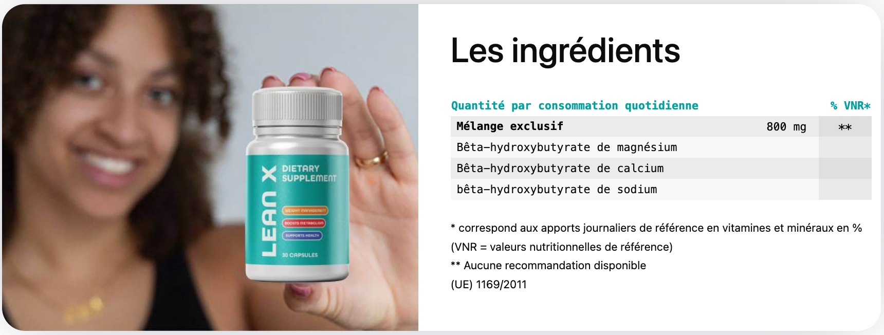 ingrédients des capsules Lean X